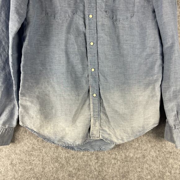 Culturata Linen Blend Western Shirt Men Large 16.5 42 Blue Faded Pearl Snap Itay - Picture 3 of 13